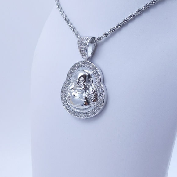 Icy Buddha Pendant + 18" Rope Chain - Picture 6 of 7